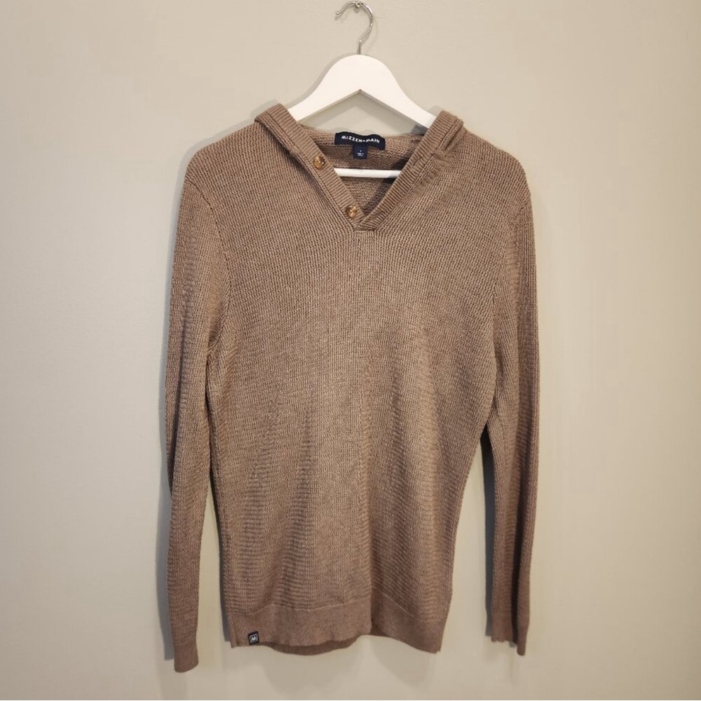 Mizzen + Main Men’s Hooded Sweater - Brown Two Button Pullover - Size L